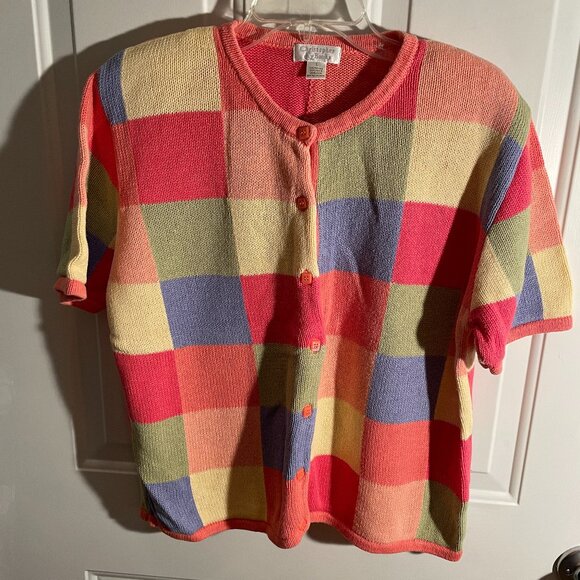 Christopher and Banks button front cardigan multicolor short sleeve cardigan L - Picture 1 of 1